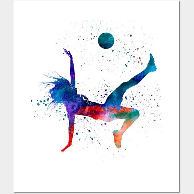 Woman footballer in watercolor Wall Art by PaulrommerArt